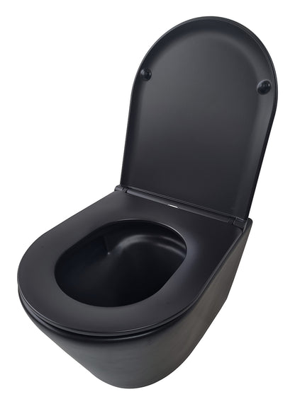 Vesta Tornado flush wandcloset rimless met Flatline toiletzitting softclose en quick release mat zwart - WDtegels