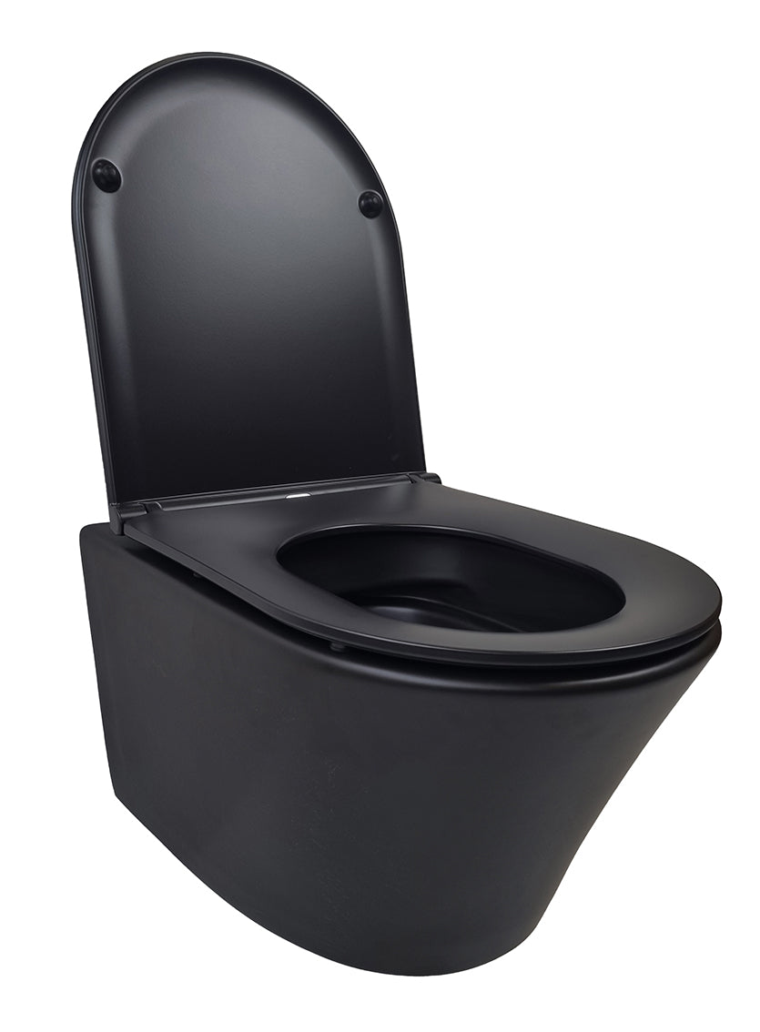 Vesta wandcloset rimless met Flatline toiletzitting softclose en quick release mat zwart - WDtegels