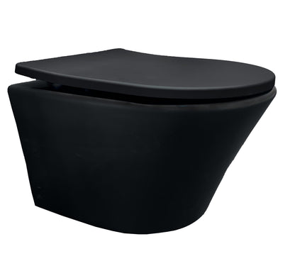 Vesta Junior wandcloset rimless verkort Shade slim toiletzitting softclose en quick release mat zwart - WDtegels