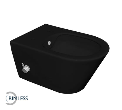Stereo wandcloset rimless met bidetkraan Koud water Mat zwart