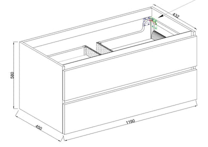 Marmaris onderkast met 2 laden 1 uitsparing 120x45x58cm mat zwart - WDtegels