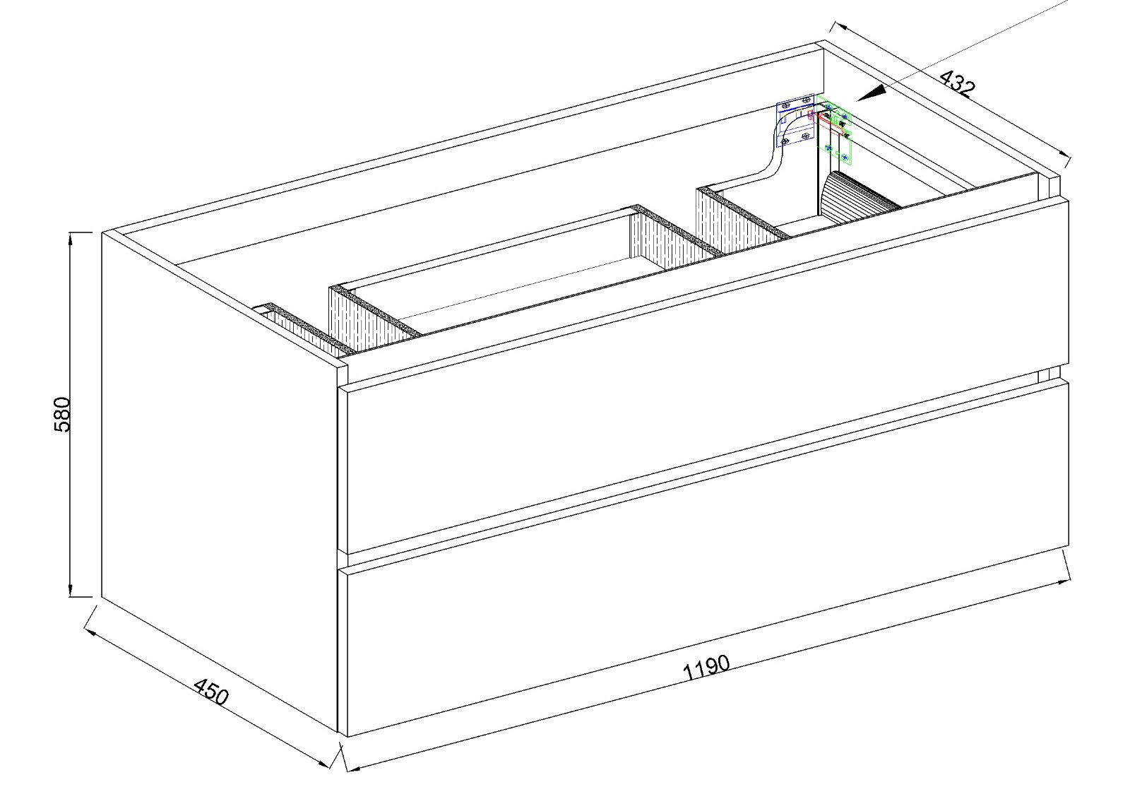 Marmaris onderkast met 2 laden 2 uitsparingen 120x45x58cm mat zwart - WDtegels