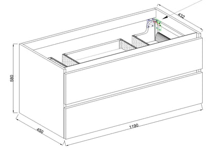 Marmaris onderkast met 2 laden 2 uitsparingen 120x45x58cm mat zwart - WDtegels