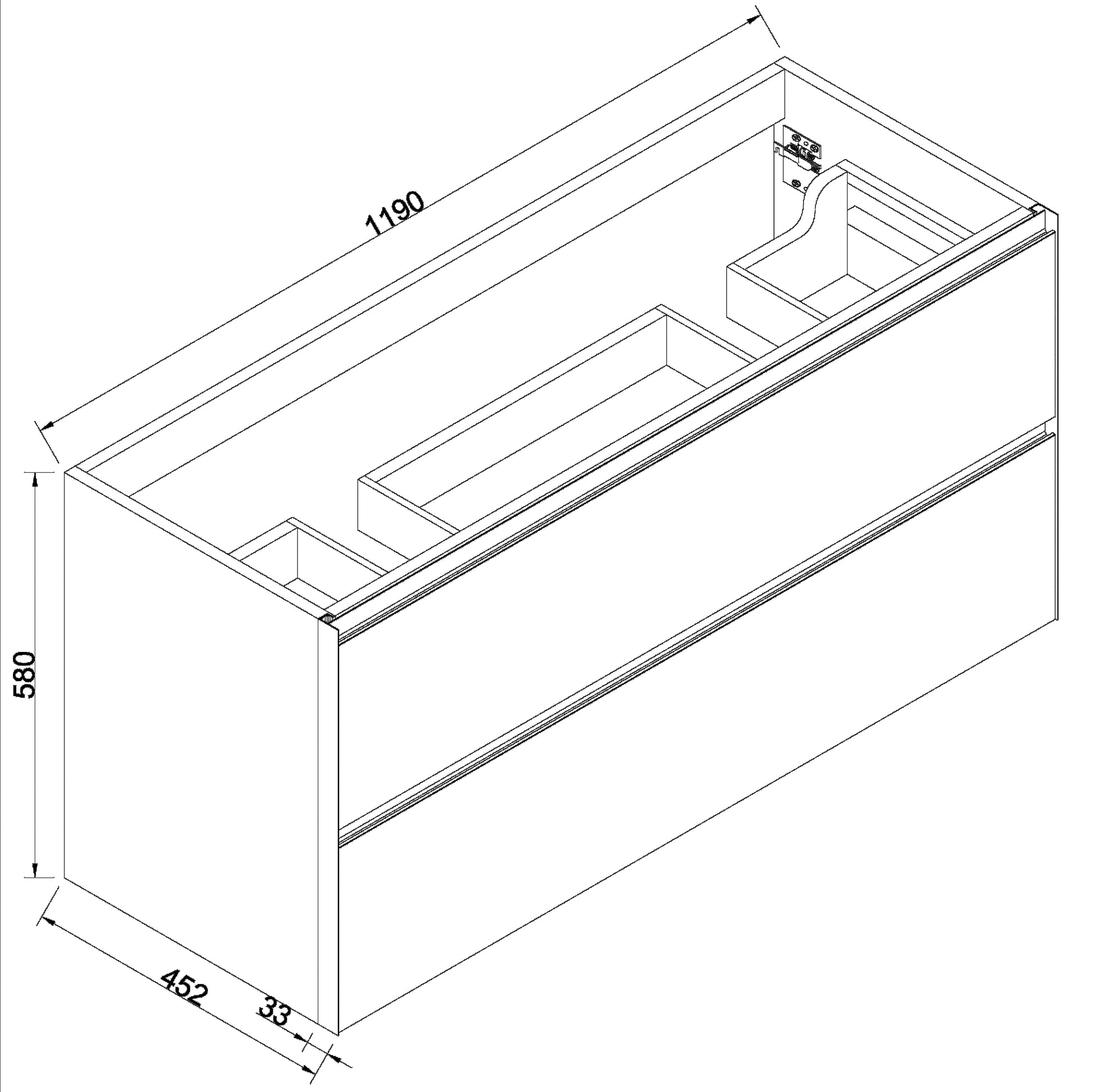 Lotus onderkast 120x45,2cm met 2 laden 2 uitsparingen - naturel eik/mat zwart - WDtegels