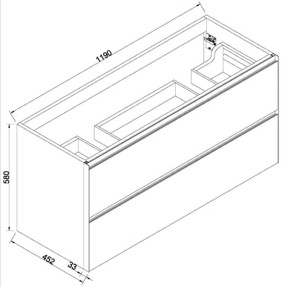 Lotus onderkast 120x45,2cm met 2 laden 2 uitsparingen - naturel eik/mat zwart - WDtegels