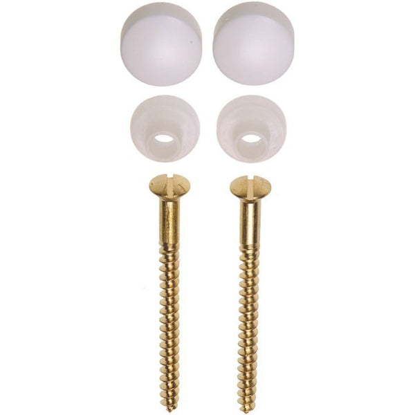 Juego de tornillos sin tapón, 2 piezas, latón, 5,5 x 70 mm, tapa blanca