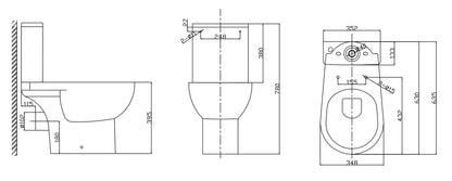 Maattekening Duoblok toilet staand rimless PK met toiletzitting Glans wit