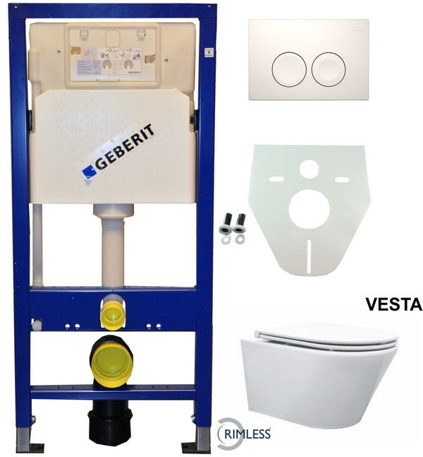 Wiesbaden Geberit UP 100 Vesta Rimless toilet+ Flatline seat+ Delta 21 white