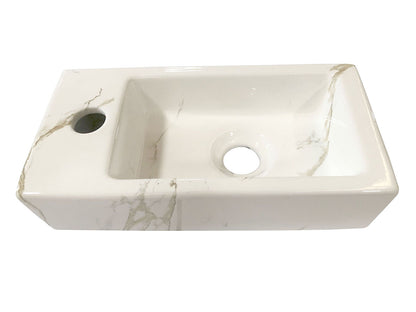 Rhea S mini fontein links 36,5 x 18 x 9 cm keramiek carrara - WDtegels