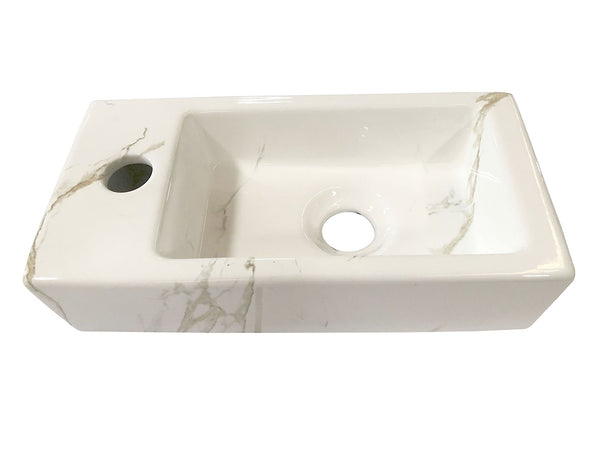 Rhea S mini fontein links | 36,5x18x9cm | Keramiek carrara