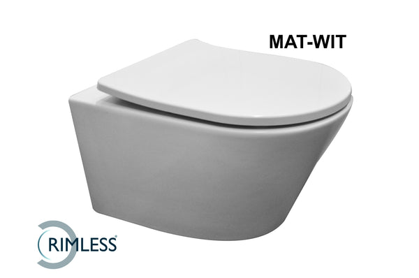 Inodoro suspendido Wiesbaden Vesta sin reborde blanco mate + Asiento Shade blanco mate