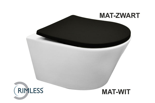 Vesta wandcloset Mat Wit | Rimless |  Shade slim toiletzitting | Softclose en quick release | Mat zwart