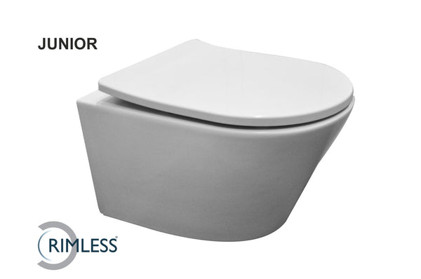 Vesta junior wandcloset | Rimless | Verkort Shade slim toiletzitting softclose en quick release glans wit
