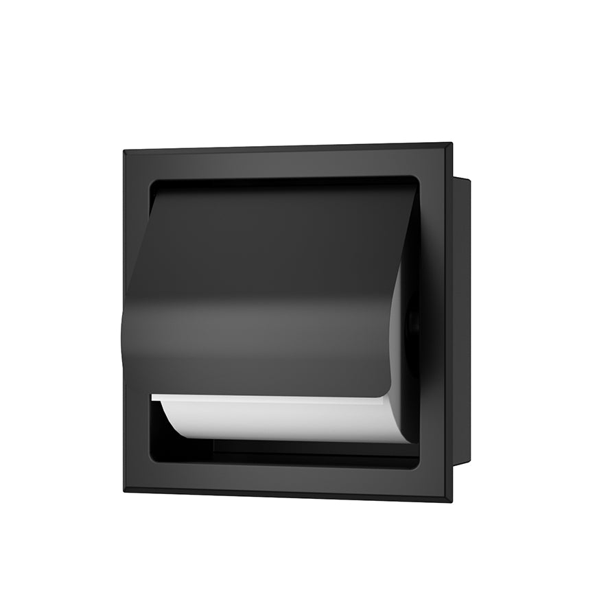 Rocko inbouw toiletrolhouder met klep mat zwart - productfoto 2