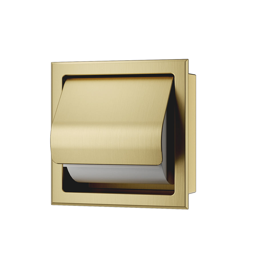 Rocko inbouw toiletrolhouder met klep geborsteld messing PVD - productfoto 2