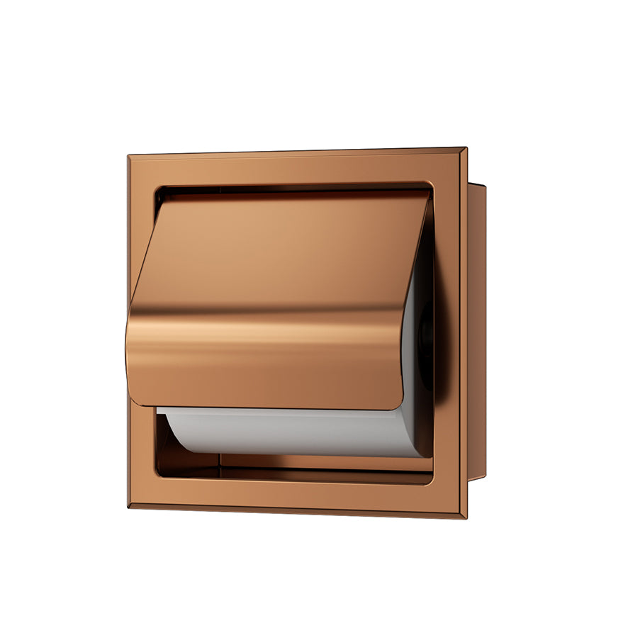 Rocko inbouw toiletrolhouder met klep geborsteld brons koper PVD - productfoto 2