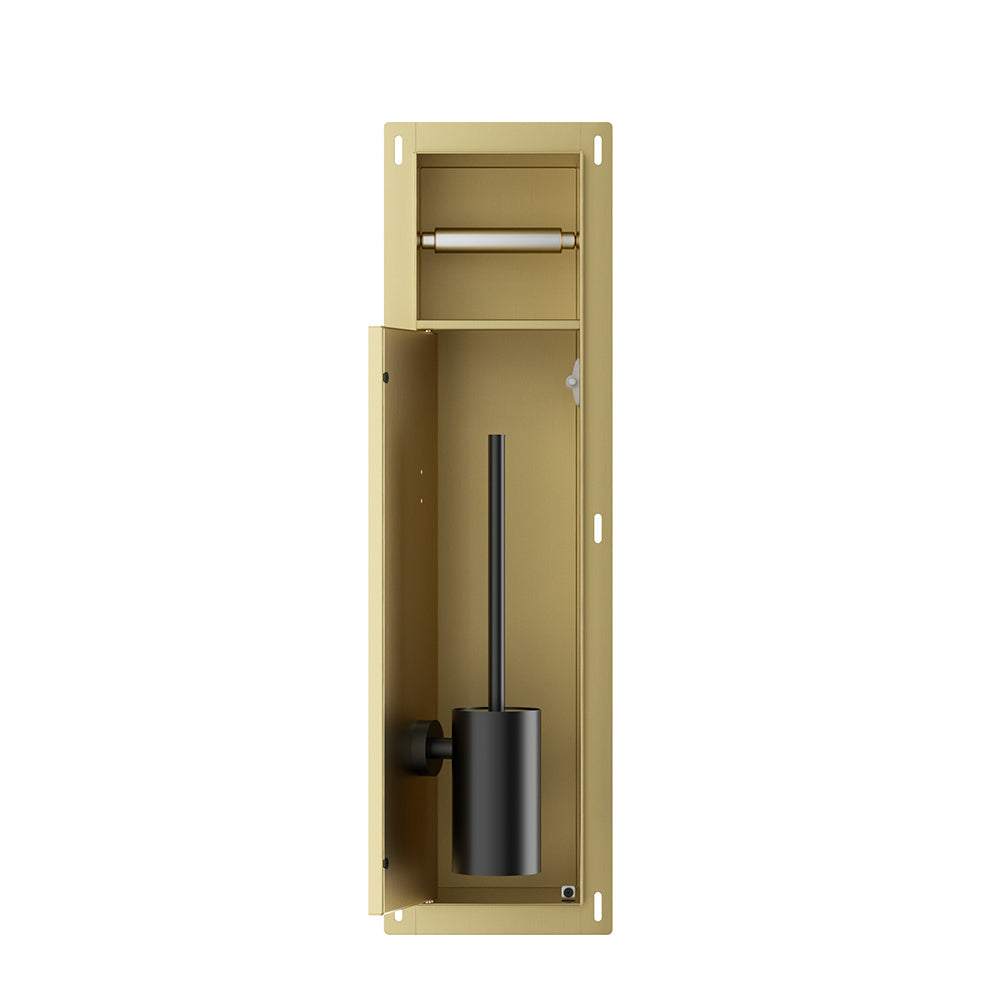 Rocko inbouw toiletrol- en borstelhouder betegelbaar geborsteld messing PVD - productfoto 3