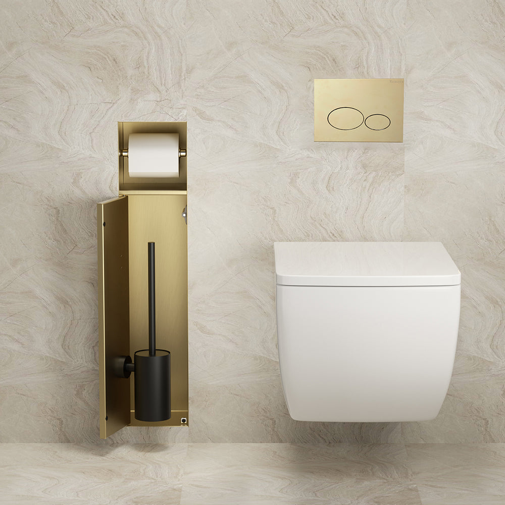 Rocko inbouw toiletrol- en borstelhouder betegelbaar geborsteld messing PVD - productfoto 4