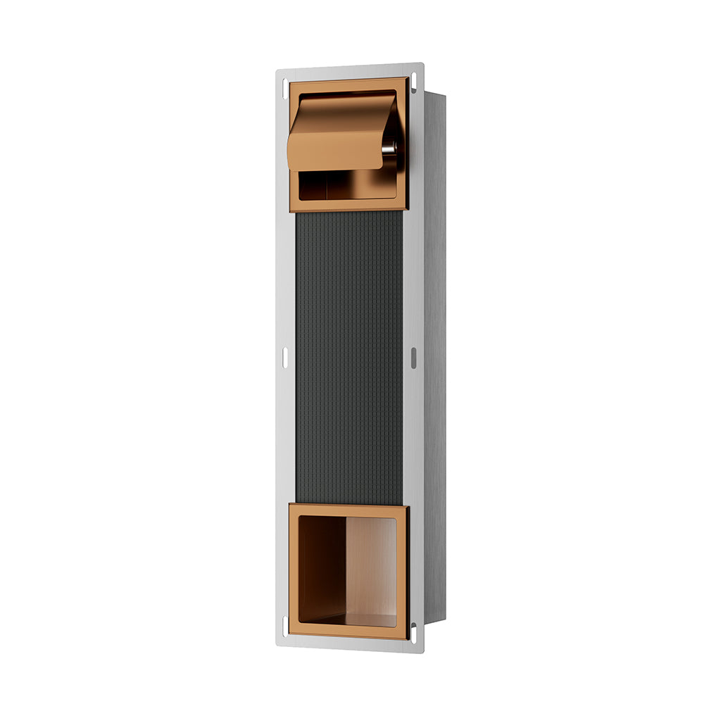 Rocko inbouw toiletrolhouder met klep en reserverolhouder geborsteld brons koper - productfoto 3