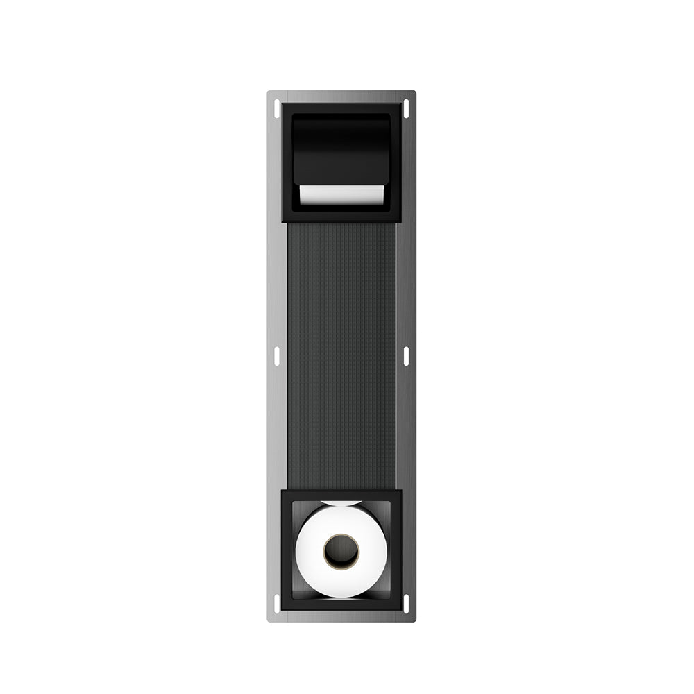 Rocko inbouw toiletrolhouder met klep en reserverolhouder mat zwart - productfoto 2
