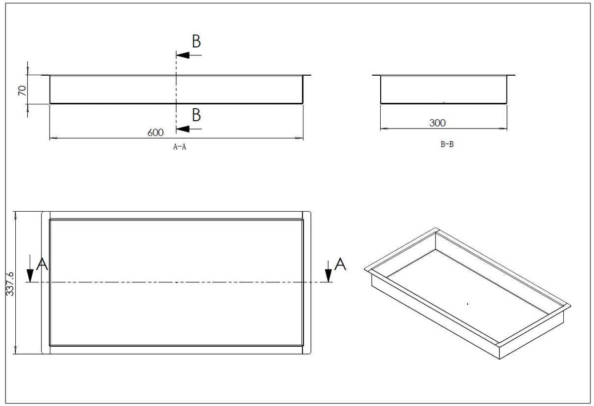 Lijntekening Demis inbouwnis 30x60x7cm geborsteld brons koper PVD