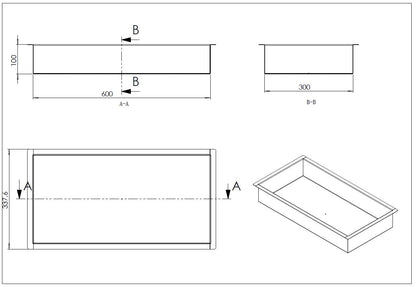 Lijntekening Demis inbouwnis 30x60x10cm geborsteld brons koper PVD