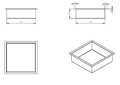 Lijntekening Demis inbouwnis 30x30x7cm geborsteld messing PVD