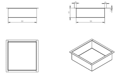 Lijntekening Demis inbouwnis 30x30x10cm geborsteld messing PVD