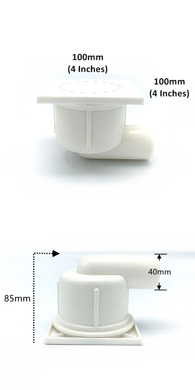 Desagüe de ducha con salida lateral plástico 10 x 10 cm acero inoxidable