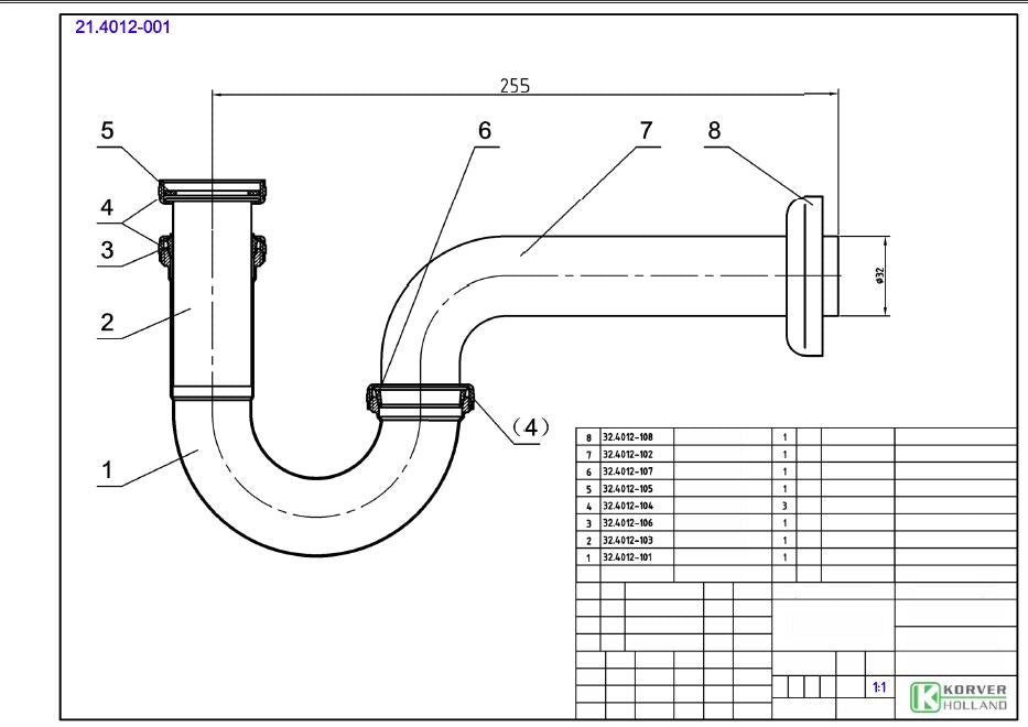 Wiesbaden chroom buissifon 5/4x32mm