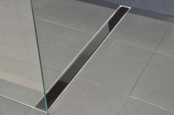 Glasrooster voor douchegoot 60 x 7 cm glanzend zwart - WDtegels