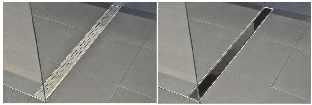 Wiesbaden glasrooster voor douchegoot 110 x 7 cm glanzend zwart - WDtegels
