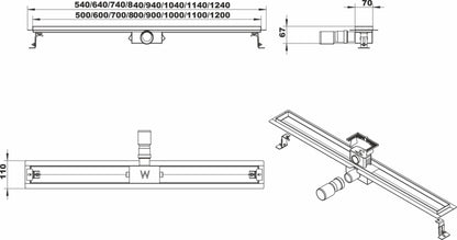Wiesbaden RVS douchegoot+flens zonder rooster 110x7 (3e GEN.) - WDtegels