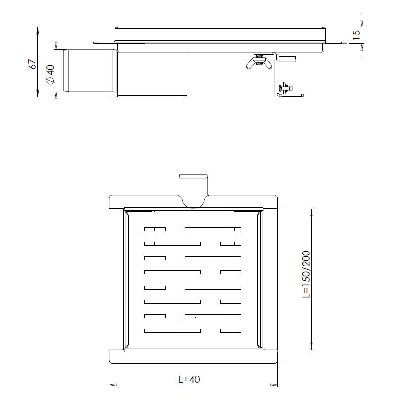 3rd generation shower drain with flange and side outlet 20 x 20 cm stainless steel