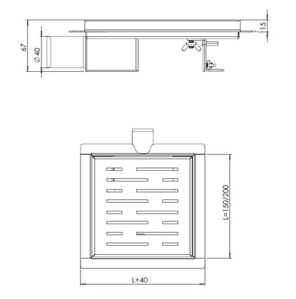 3rd generation shower drain with flange and side outlet 20 x 20 cm stainless steel