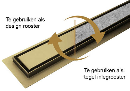 Douchegoot met flens en tegelrooster | 80x7cm | Geborsteld messing PVD - WDtegels