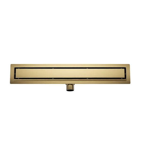 Douchegoot met flens en tegelrooster | 100x7cm | Geborsteld messing PVD