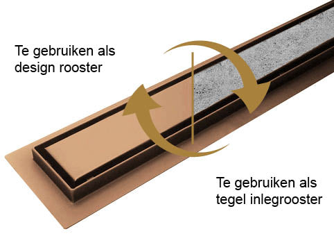 Douchegoot met flens en tegelrooster | 90x7cm | Geborsteld brons koper PVD - WDtegels