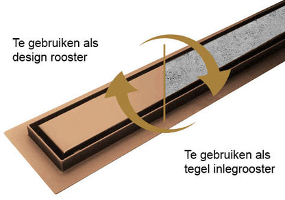 Douchegoot met flens en tegelrooster | 90x7cm | Geborsteld brons koper PVD - WDtegels