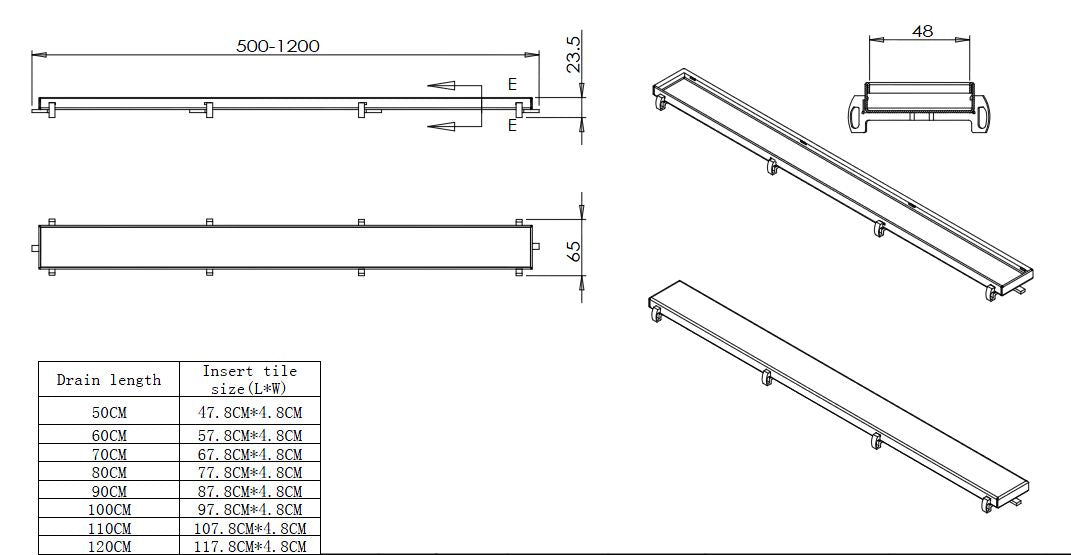 Wiesbaden RVS douchegoot+flens met tegelrooster | 50x7cm - WDtegels
