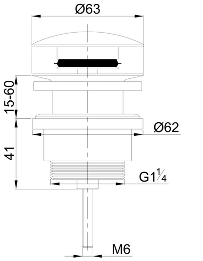 Lijntekening UniMatch clickwaste afvoerplug 5/4 inch mat wit