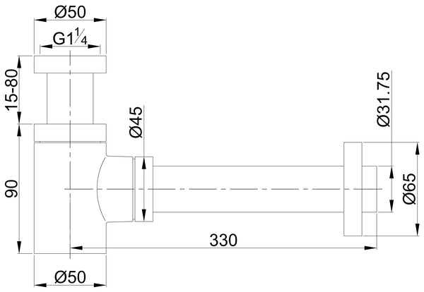 UniMatch fonteinsifon 5/4" x 32mm | Geborsteld brons koper PVD