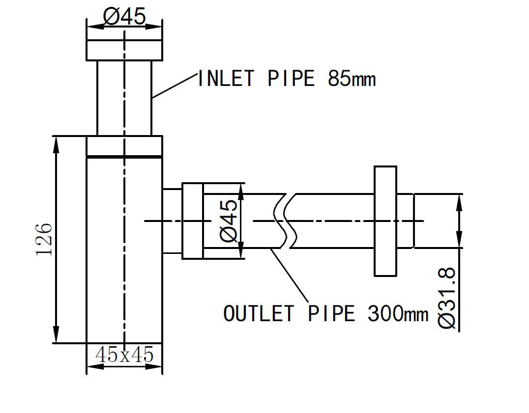 Sifón de taza de lujo Wiesbaden Star cuadrado 1 1/4 cromado