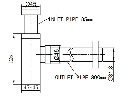 Sifón de taza de lujo Wiesbaden Star cuadrado 1 1/4 cromado