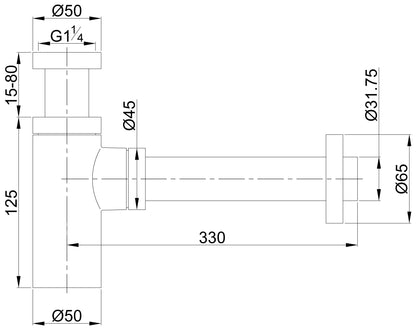 Wiesbaden Star luxury siphon 11/4 + wall pipe + rosette stainless steel look
