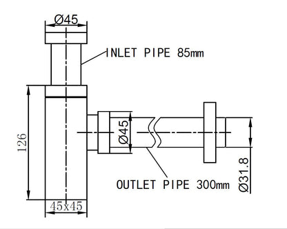 Wiesbaden Star luxury cup siphon square 11/4 stainless steel look