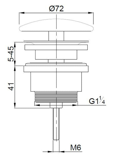 Lijntekening UniMatch open afvoerplug 5/4 inch geborsteld messing PVD