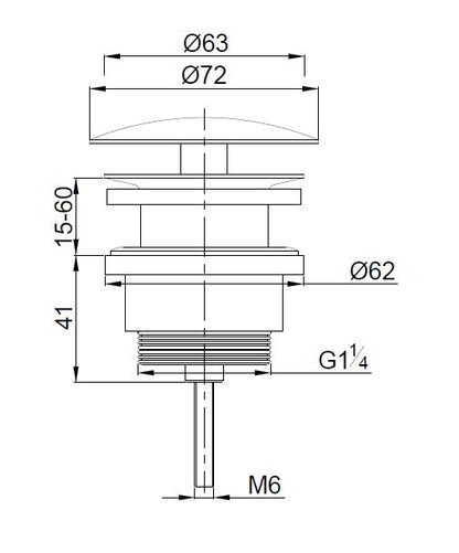 Lijntekening UniMatch open afvoerplug 5/4 inch glans wit