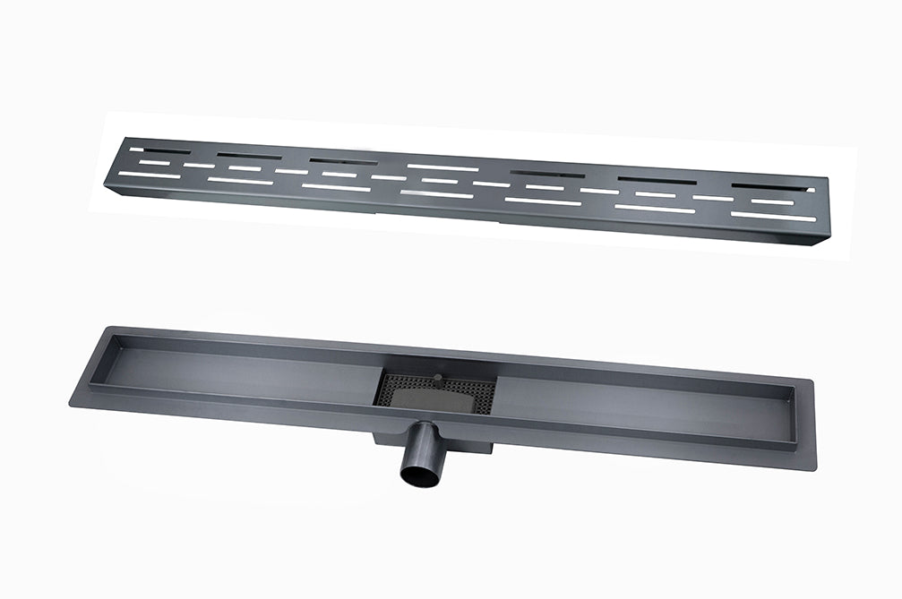 Douchegoot met flens en rooster 90 x 7 cm gunmetal PVD - WDtegels