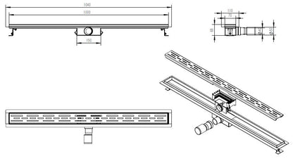 Desagüe de ducha Wiesbaden con brida y rejilla 100 x 7 cm bronce